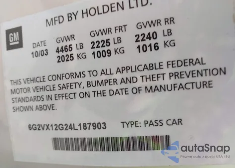 2004 Pontiac Gto z USA, uszkodzony, nr VIN 6G2VX12G24L187903